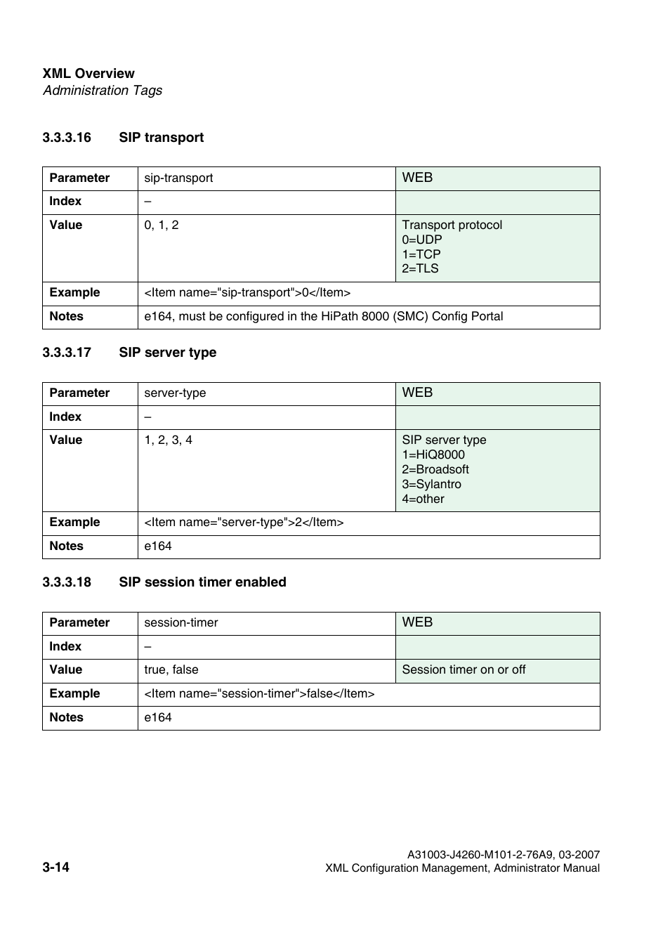 16 sip transport, 17 sip server type, 18 sip session timer enabled | Siemens OPTIPOINT 410 S V6.0 User Manual | Page 37 / 154