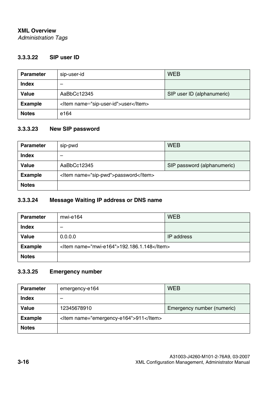 22 sip user id, 23 new sip password, 24 message waiting ip address or dns name | 25 emergency number, 22 sip user id -16 | Siemens OPTIPOINT 410 S V6.0 User Manual | Page 39 / 154