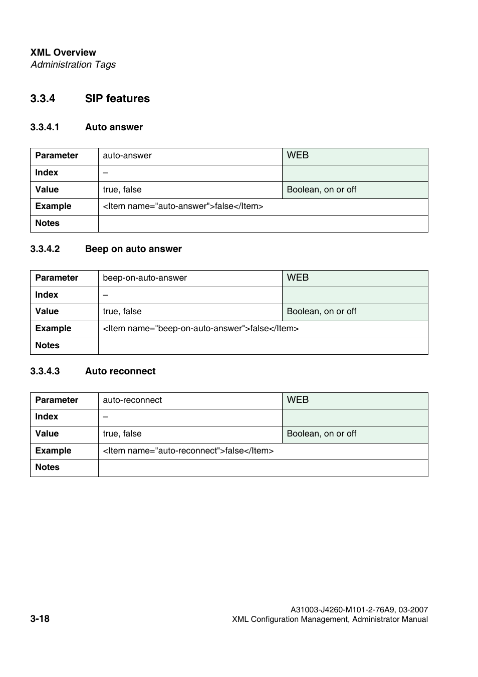 4 sip features, 1 auto answer, 2 beep on auto answer | 3 auto reconnect, 4 sip features -18 | Siemens OPTIPOINT 410 S V6.0 User Manual | Page 41 / 154