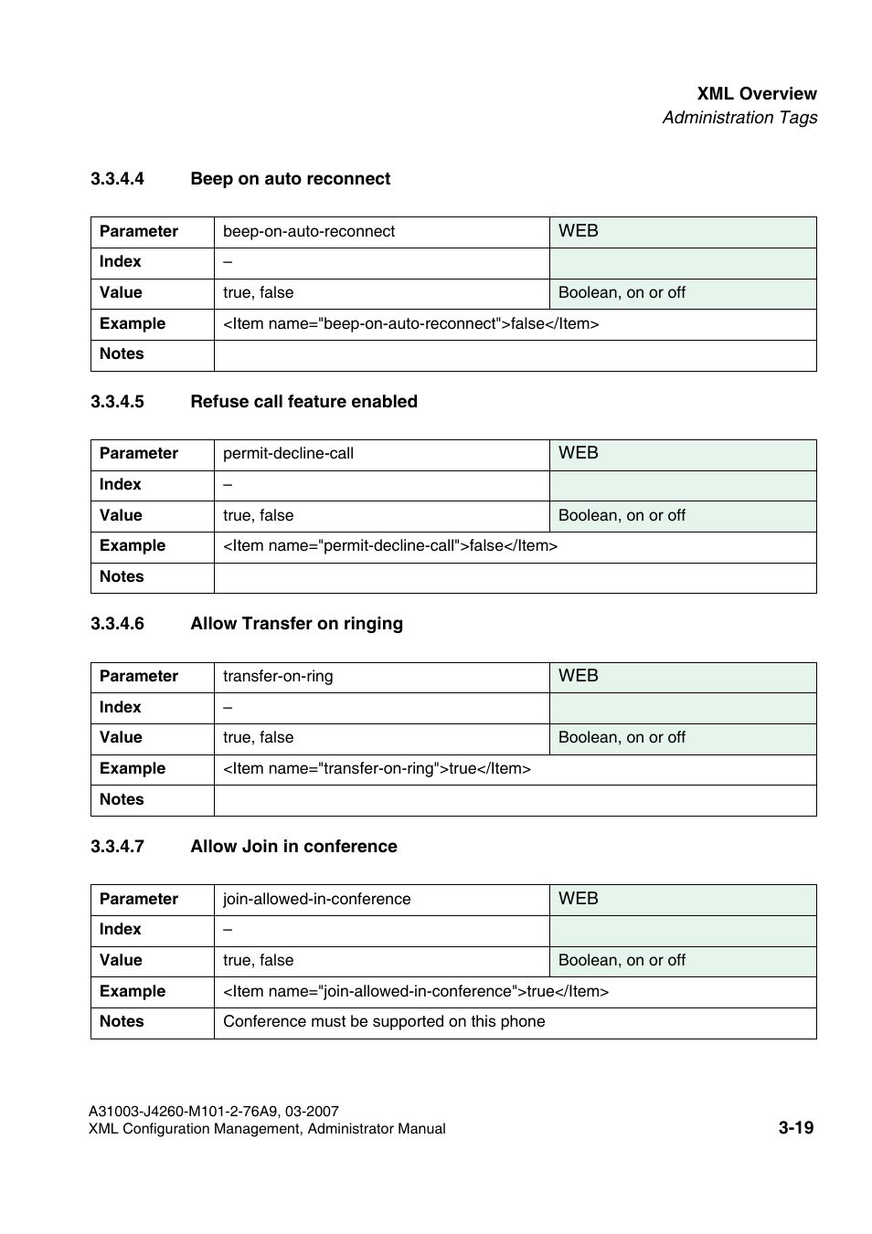 4 beep on auto reconnect, 5 refuse call feature enabled, 6 allow transfer on ringing | 7 allow join in conference | Siemens OPTIPOINT 410 S V6.0 User Manual | Page 42 / 154