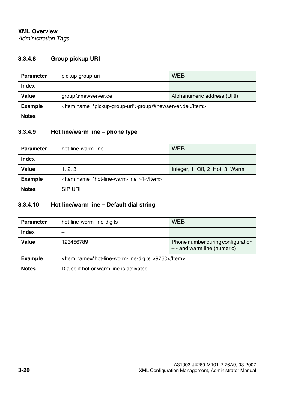 8 group pickup uri, 9 hot line/warm line - phone type, 10 hot line/warm line - default dial string | Siemens OPTIPOINT 410 S V6.0 User Manual | Page 43 / 154