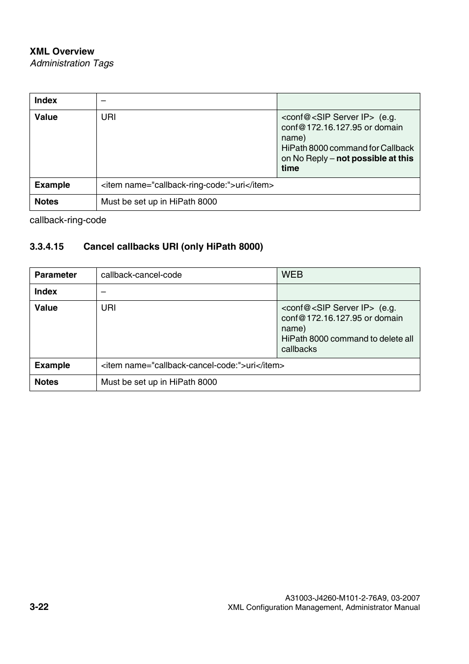 15 cancel callbacks uri (only hipath 8000), 15 cancel callbacks uri (only hipath 8000) -22 | Siemens OPTIPOINT 410 S V6.0 User Manual | Page 45 / 154