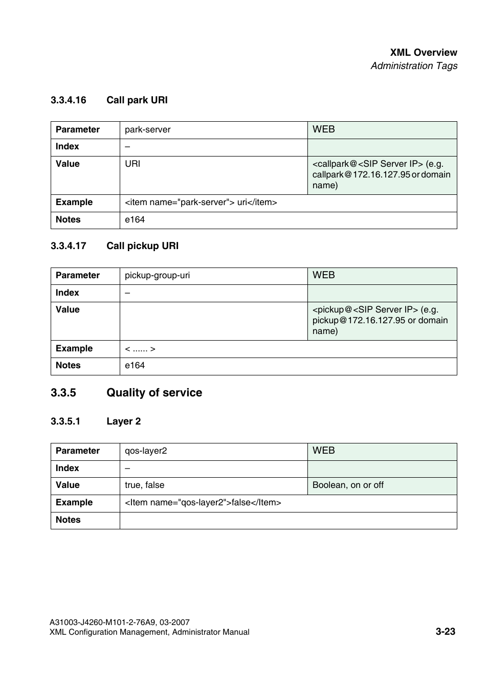 16 call park uri, 17 call pickup uri, 5 quality of service | 1 layer 2, 16 call park uri -23 3.3.4.17 call pickup uri -23, 5 quality of service -23, 1 layer 2 -23 | Siemens OPTIPOINT 410 S V6.0 User Manual | Page 46 / 154