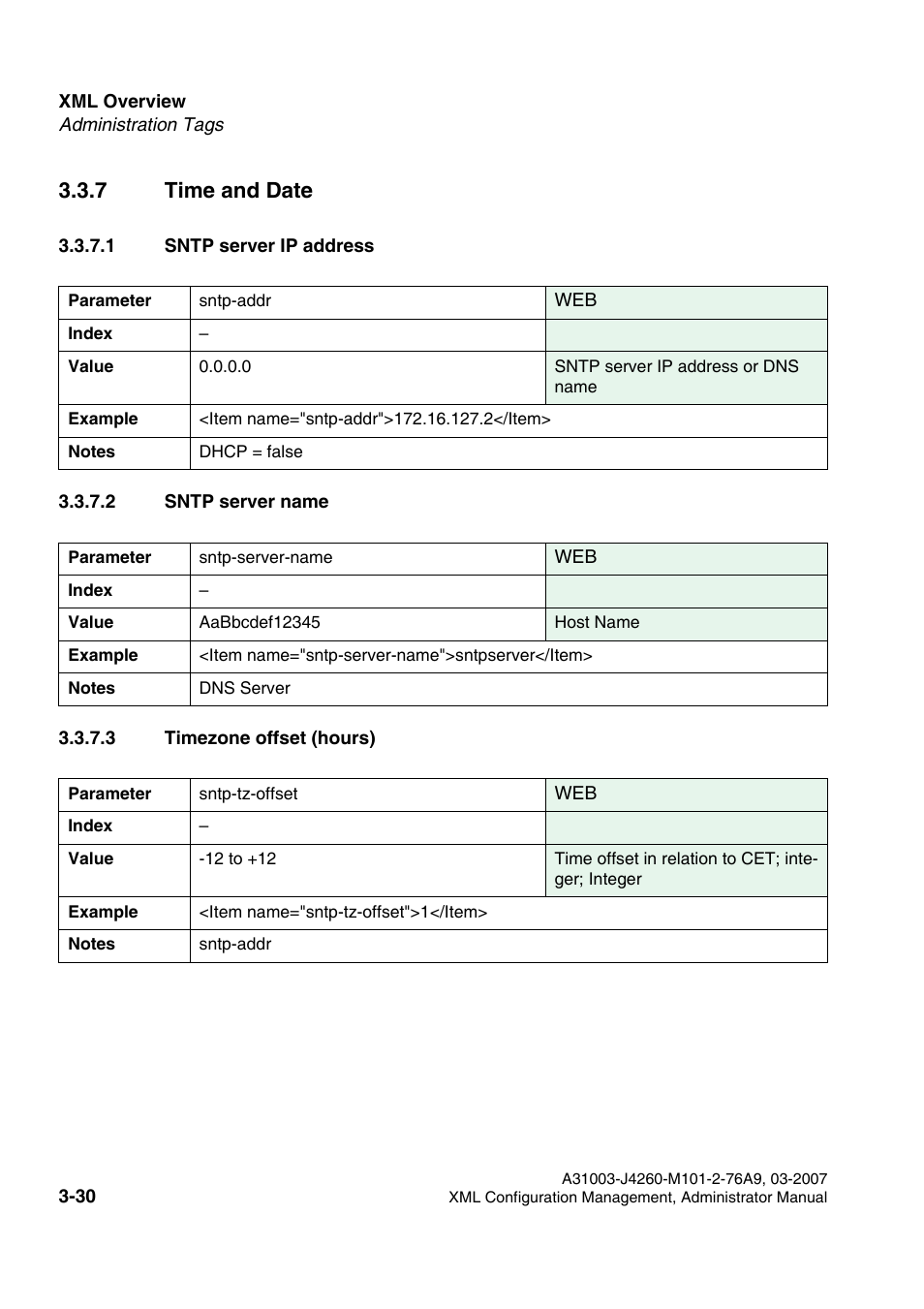 7 time and date, 1 sntp server ip address, 2 sntp server name | 3 timezone offset (hours), 7 time and date -30 | Siemens OPTIPOINT 410 S V6.0 User Manual | Page 53 / 154