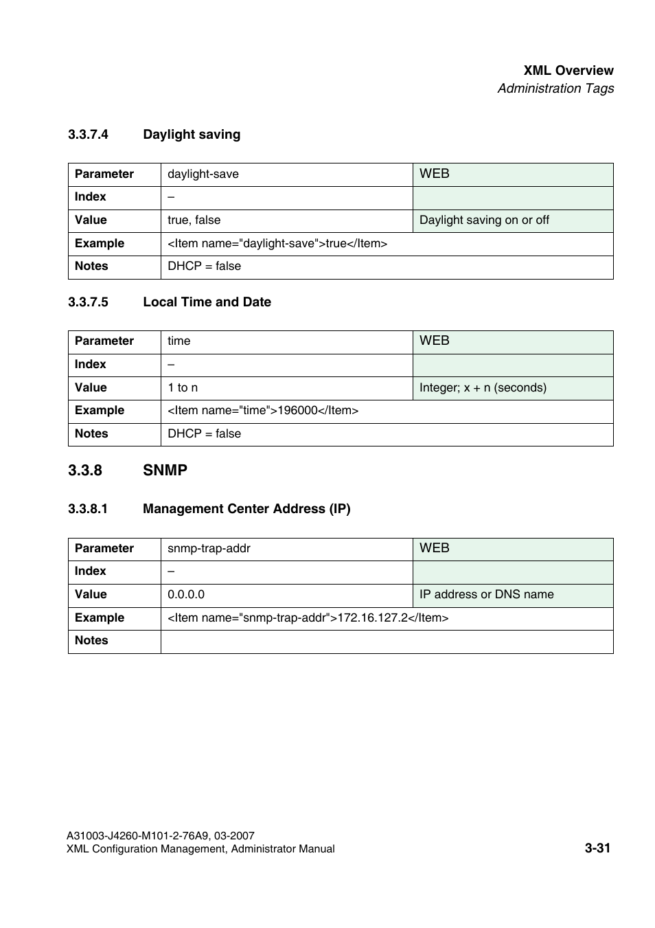 4 daylight saving, 5 local time and date, 8 snmp | 1 management center address (ip), 8 snmp -31, 1 management center address (ip) -31 | Siemens OPTIPOINT 410 S V6.0 User Manual | Page 54 / 154