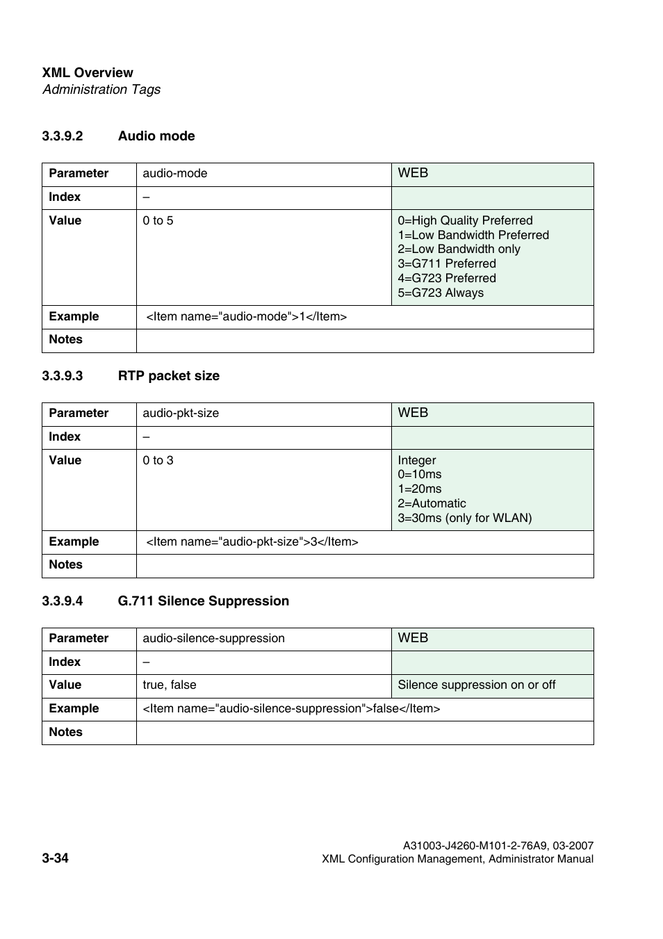 2 audio mode, 3 rtp packet size, 4 g.711 silence suppression | Siemens OPTIPOINT 410 S V6.0 User Manual | Page 57 / 154