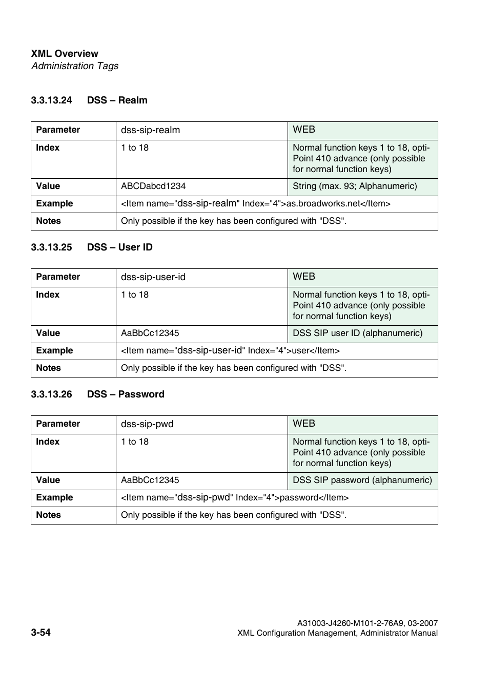 24 dss - realm, 25 dss - user id, 26 dss - password | Siemens OPTIPOINT 410 S V6.0 User Manual | Page 77 / 154