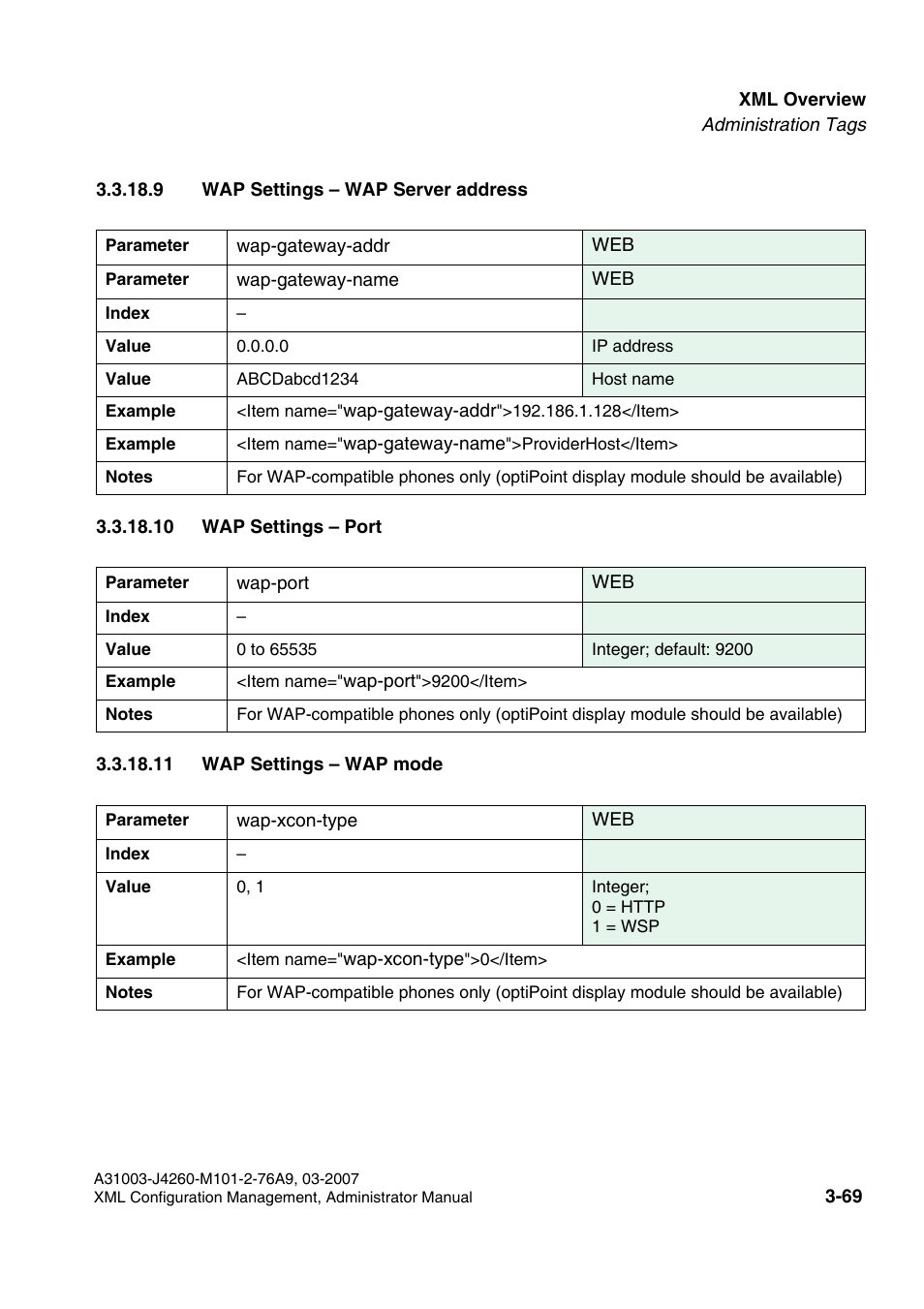 9 wap settings - wap server address, 10 wap settings - port, 11 wap settings - wap mode | Siemens OPTIPOINT 410 S V6.0 User Manual | Page 92 / 154