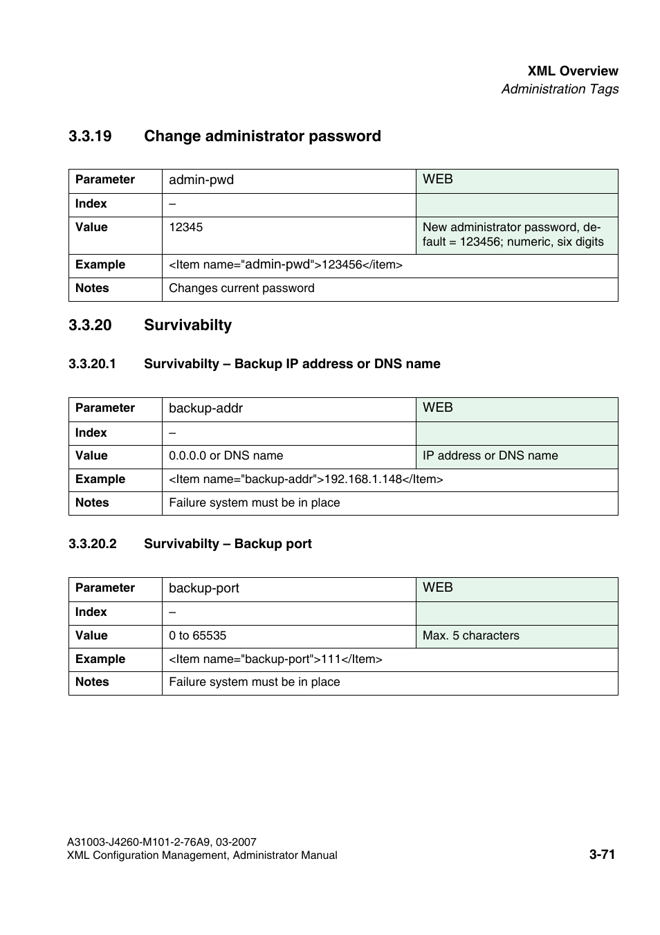 19 change administrator password, 20 survivabilty, 1 survivabilty - backup ip address or dns name | 2 survivabilty - backup port | Siemens OPTIPOINT 410 S V6.0 User Manual | Page 94 / 154