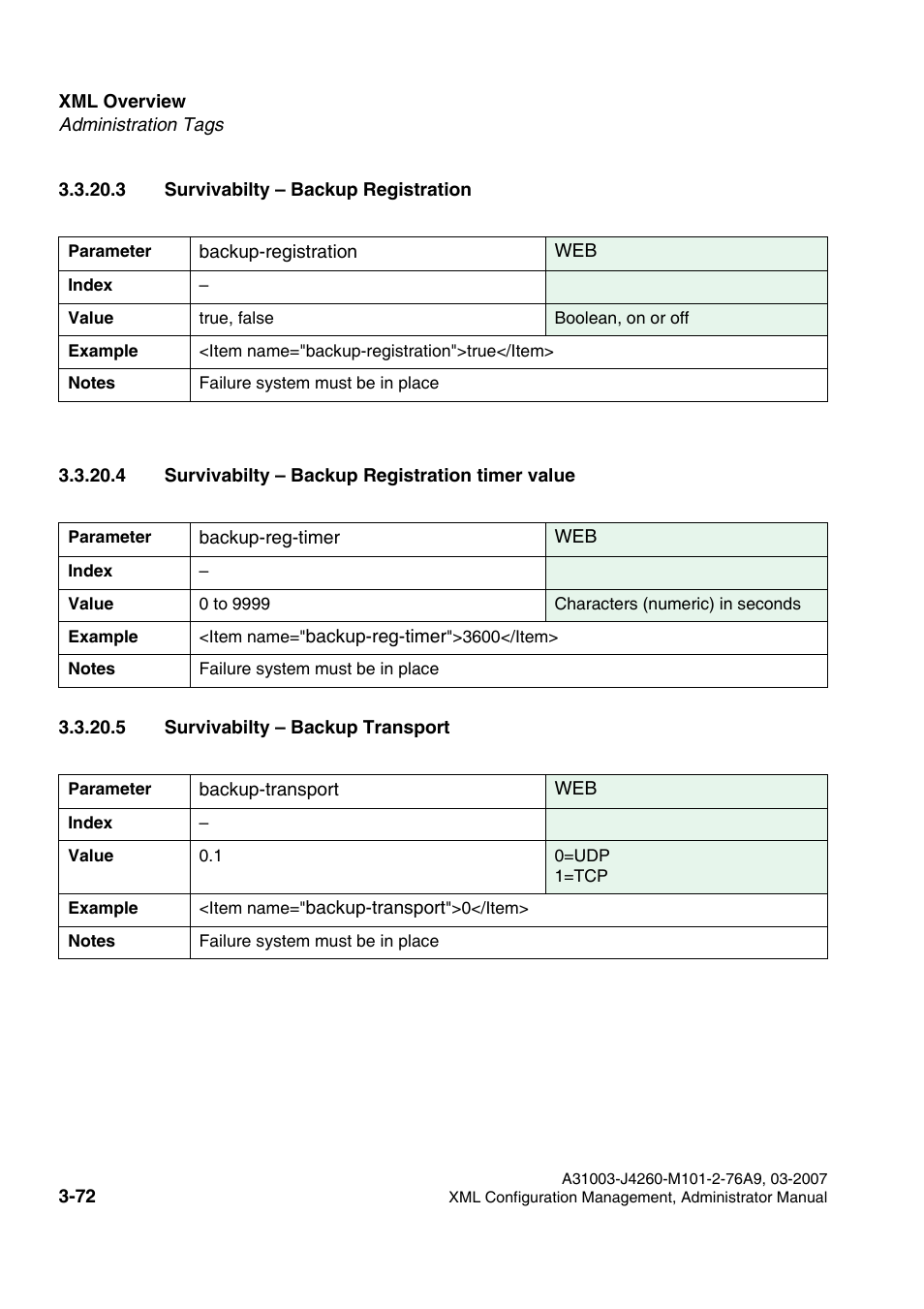 3 survivabilty - backup registration, 4 survivabilty - backup registration timer value, 5 survivabilty - backup transport | Siemens OPTIPOINT 410 S V6.0 User Manual | Page 95 / 154