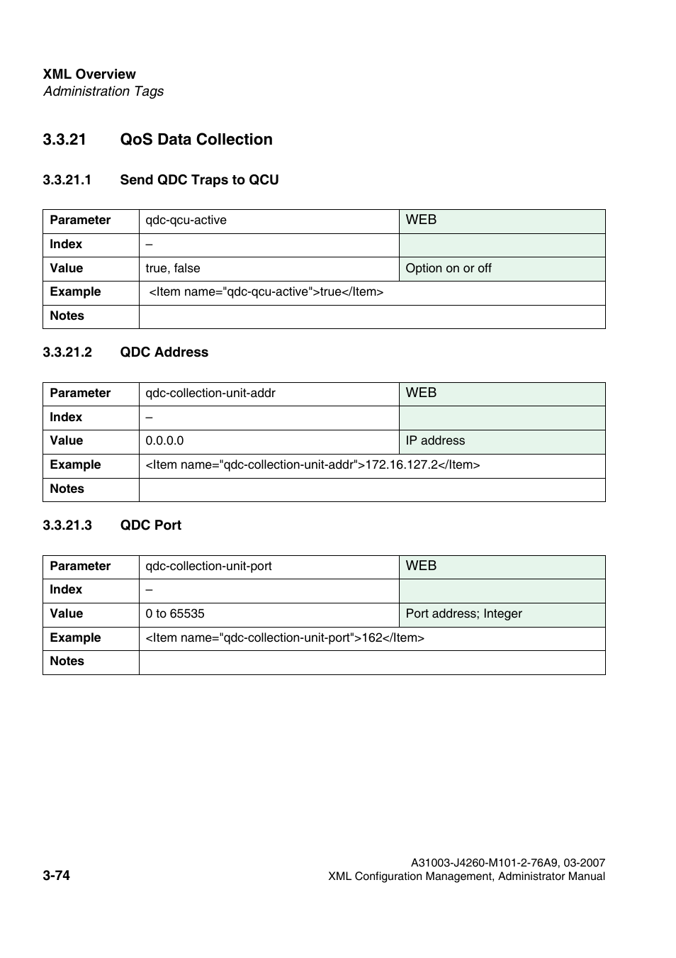 21 qos data collection, 1 send qdc traps to qcu, 2 qdc address | 3 qdc port, 21 qos data collection -74 | Siemens OPTIPOINT 410 S V6.0 User Manual | Page 97 / 154