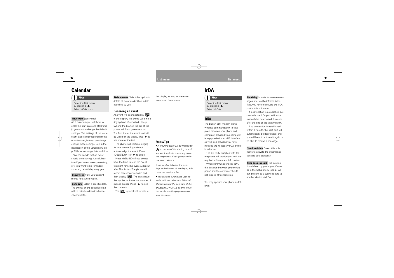 Irda calendar | Siemens S42 User Manual | Page 18 / 44