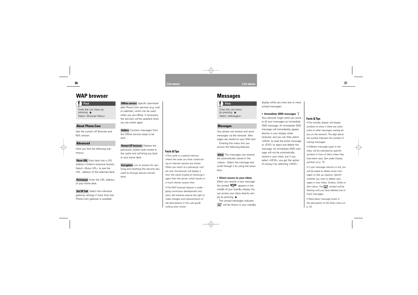 Messages, Wap browser | Siemens S42 User Manual | Page 20 / 44