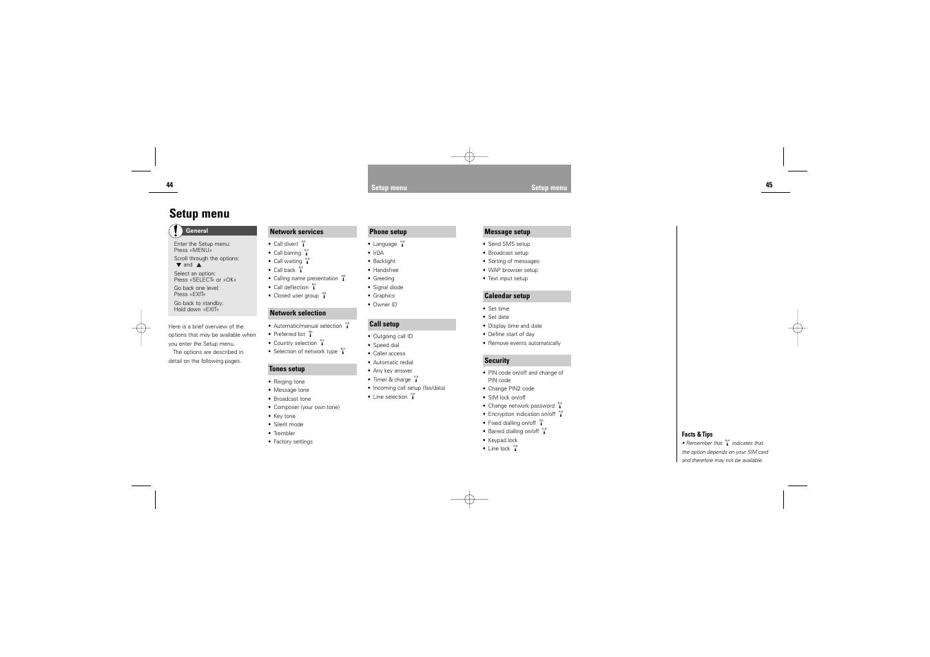 Setup menu | Siemens S42 User Manual | Page 24 / 44