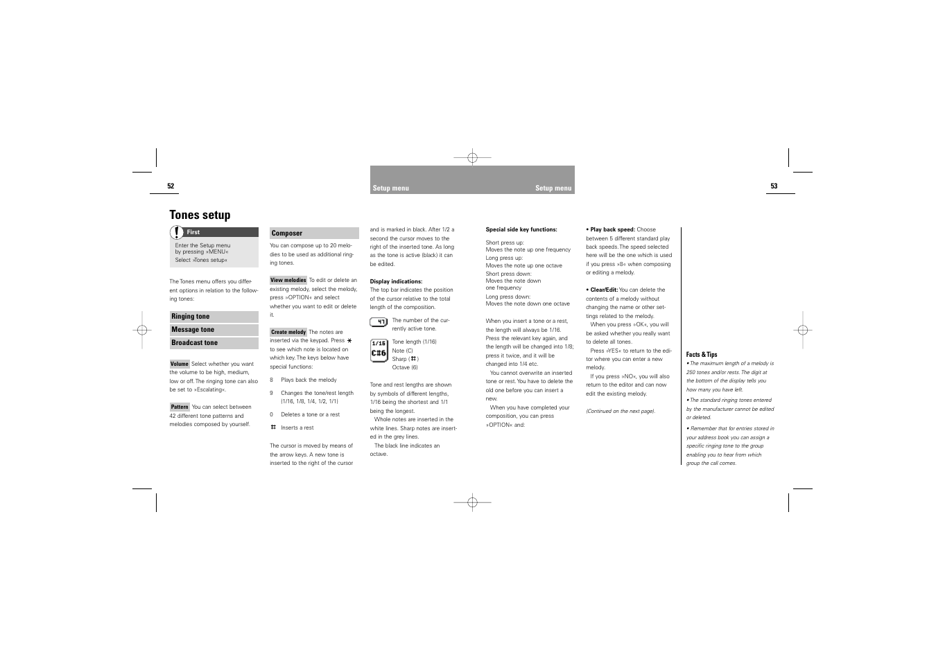 Tones setup | Siemens S42 User Manual | Page 28 / 44