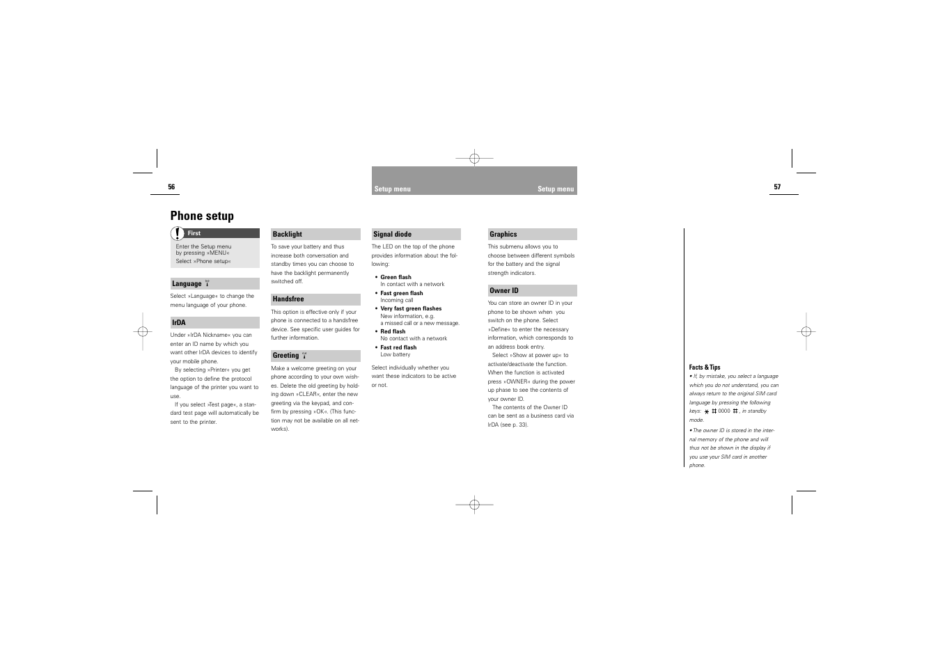 Phone setup | Siemens S42 User Manual | Page 30 / 44