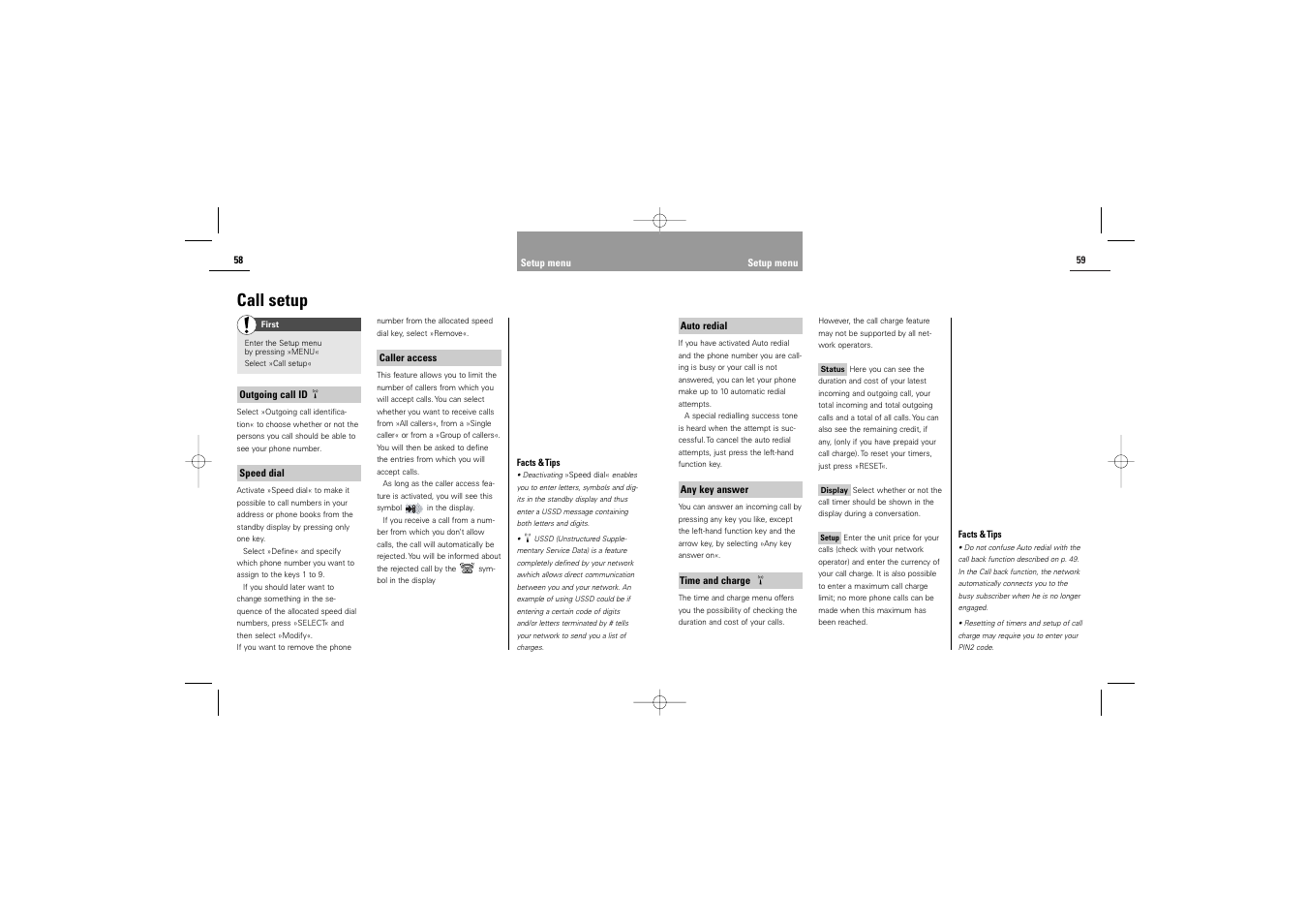 Call setup | Siemens S42 User Manual | Page 31 / 44