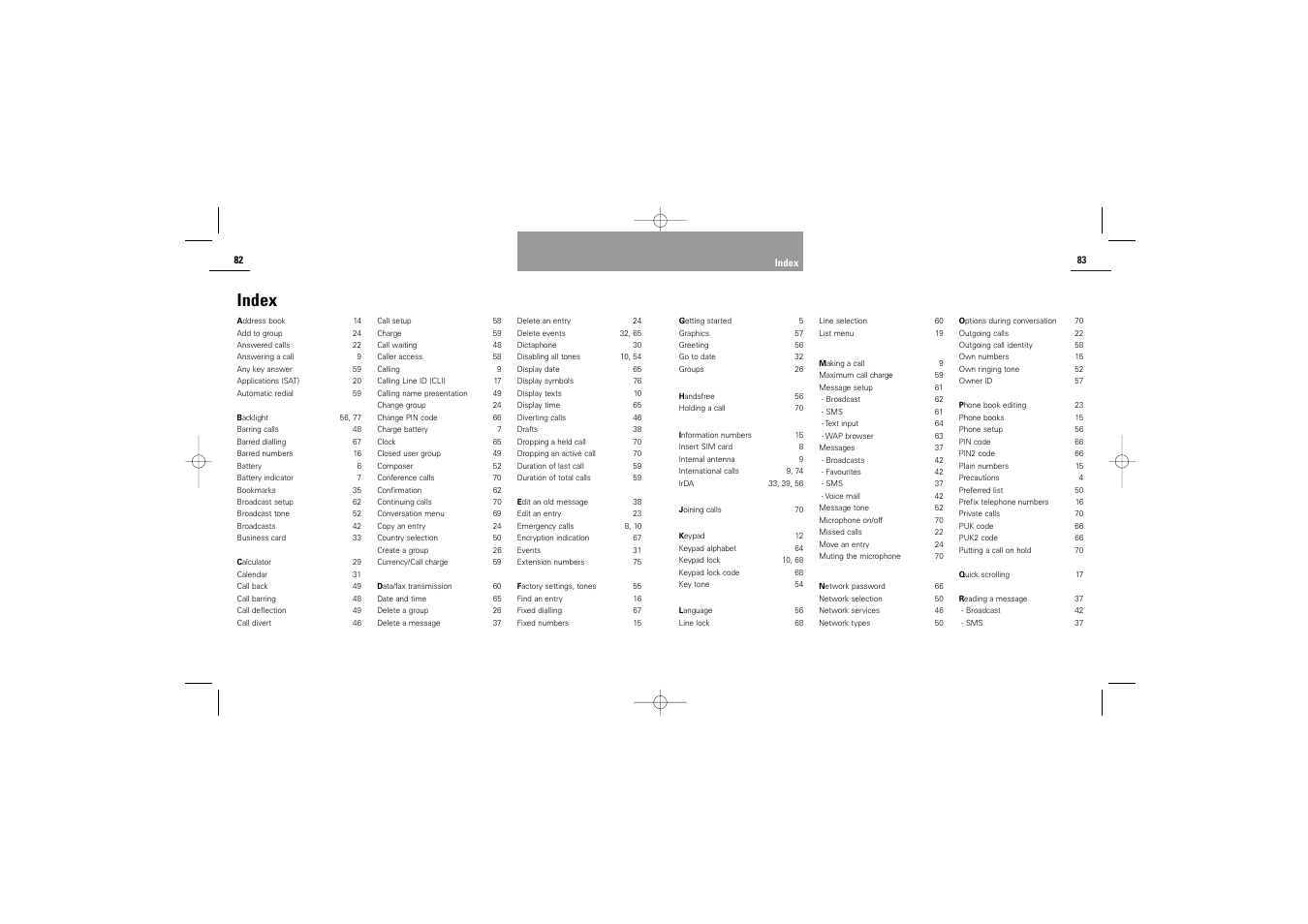 Index | Siemens S42 User Manual | Page 43 / 44