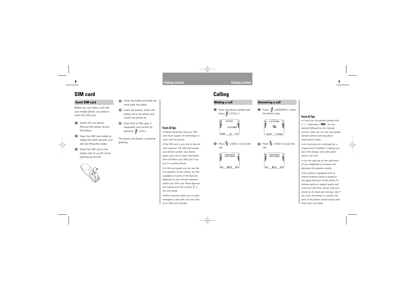 Calling, Sim card | Siemens S42 User Manual | Page 6 / 44