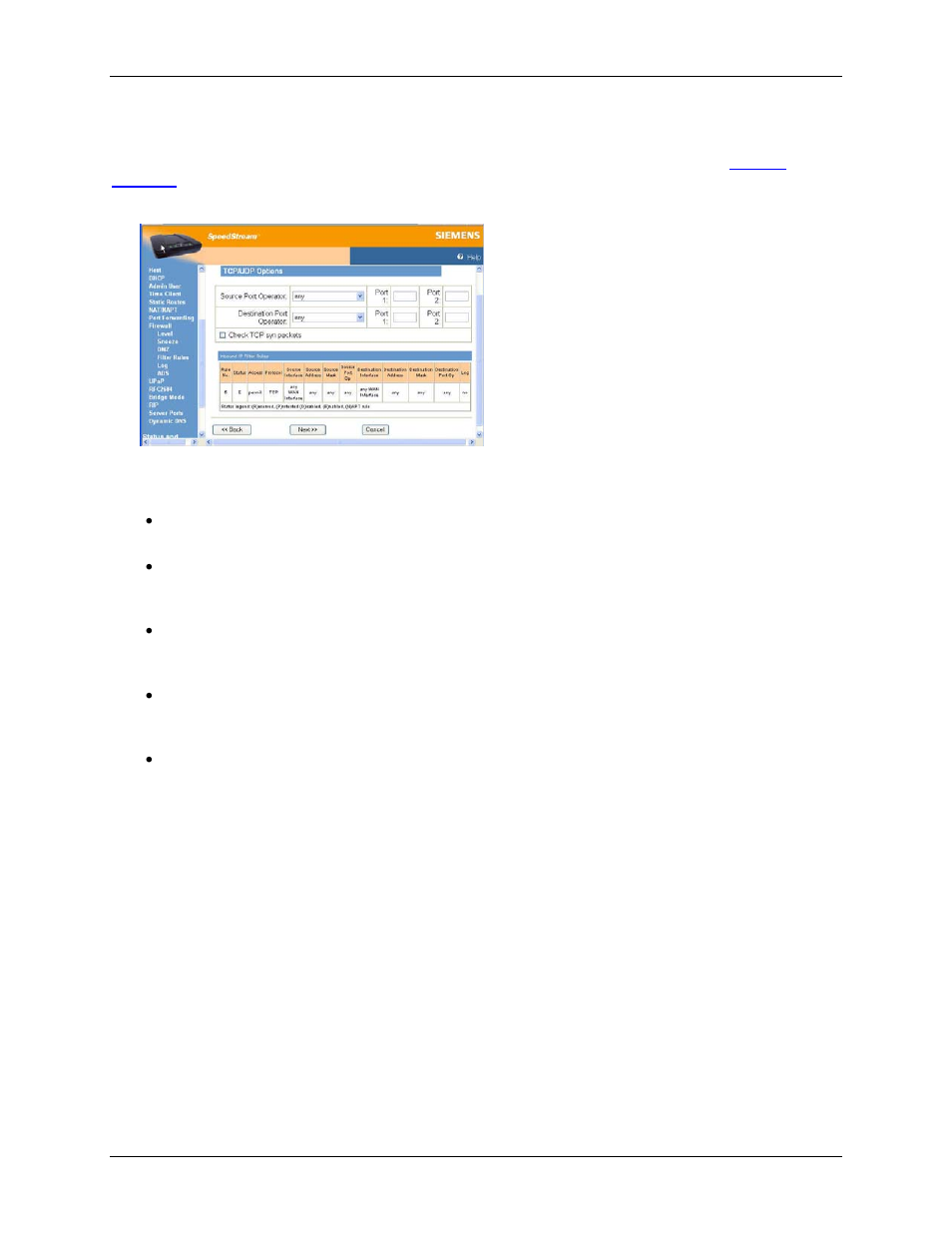 Tcp/udp options window, Y the, Tcp/udp options | Siemens 4100 Series User Manual | Page 52 / 85