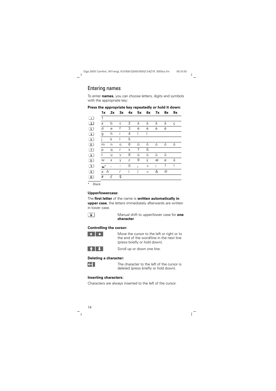 Entering names | Siemens Giga 3000 User Manual | Page 14 / 28