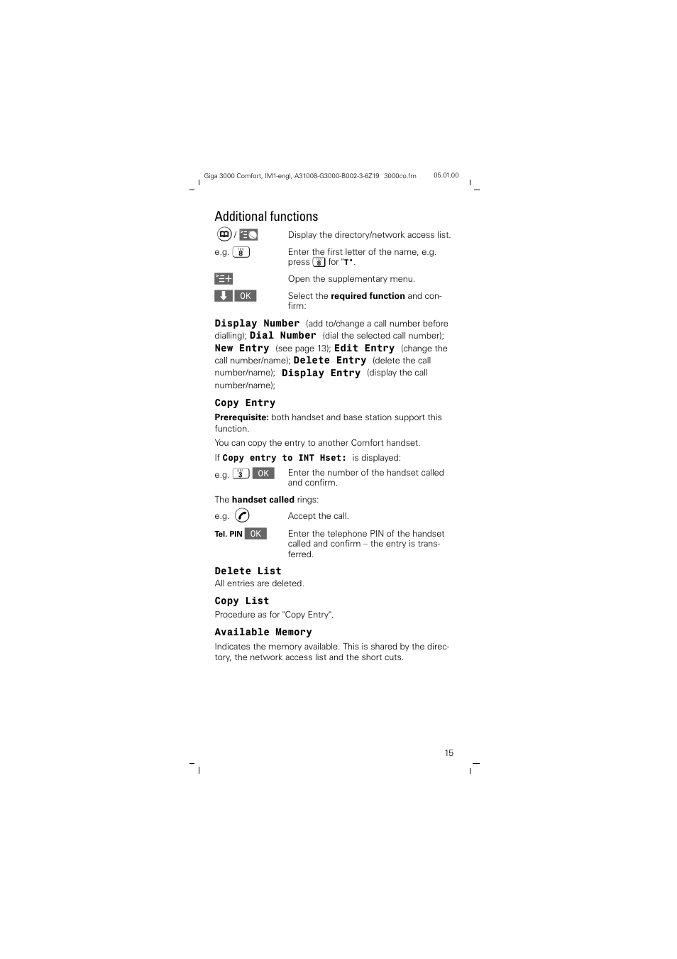 Additional functions | Siemens Giga 3000 User Manual | Page 15 / 28