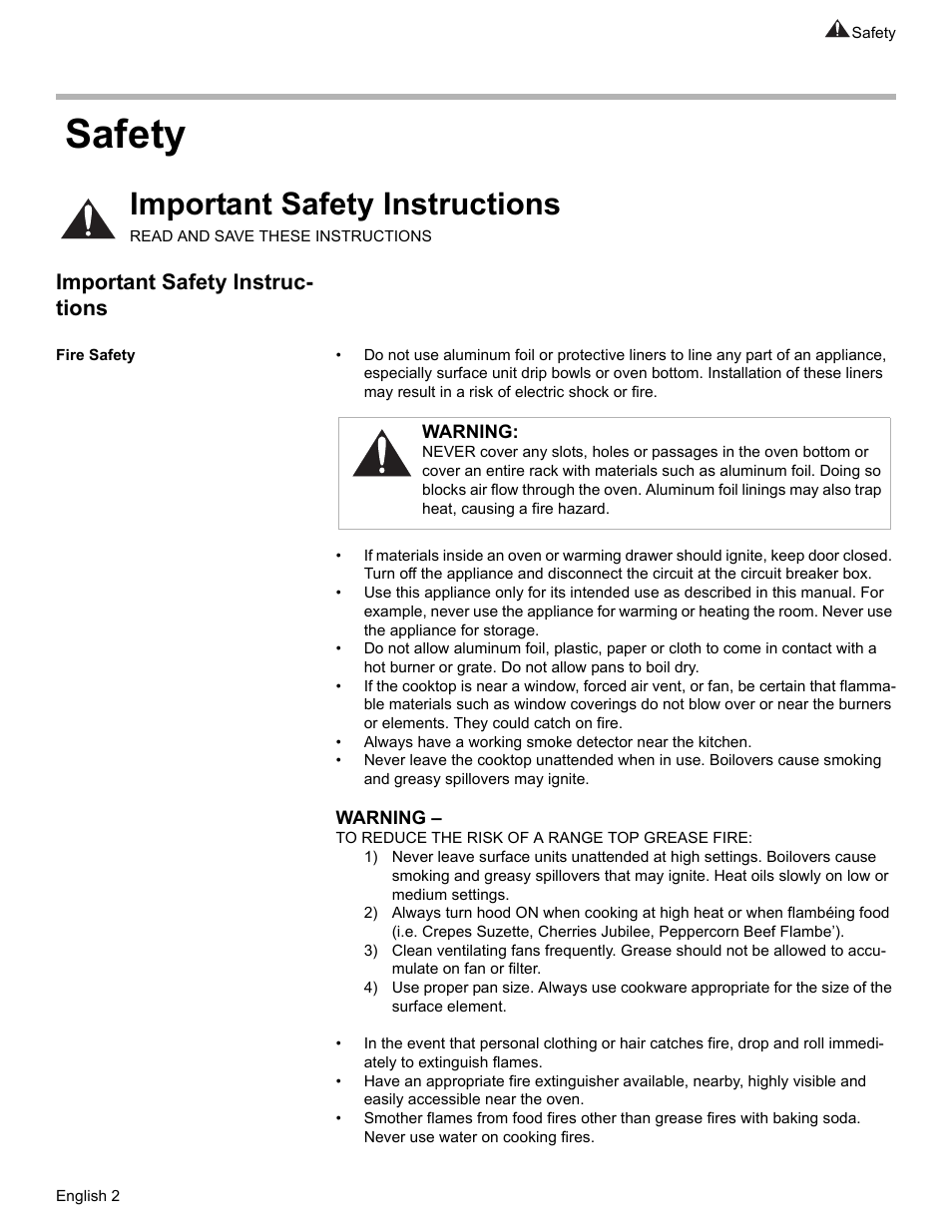 Safety, Important safety instructions, Fire safety | Important safety instruc- tions | Siemens NO NAME HE2425 User Manual | Page 4 / 48