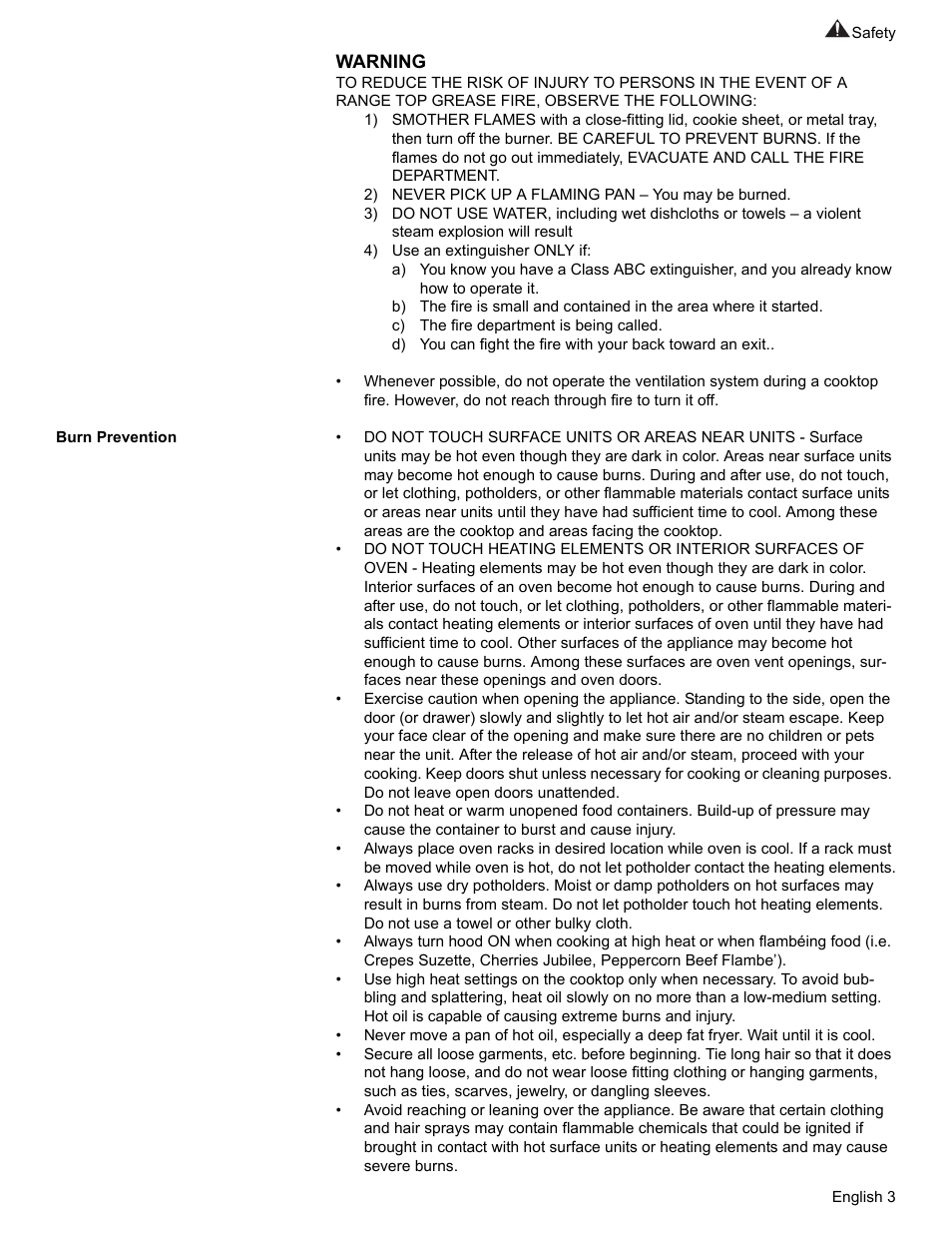 Burn prevention | Siemens NO NAME HE2425 User Manual | Page 5 / 48