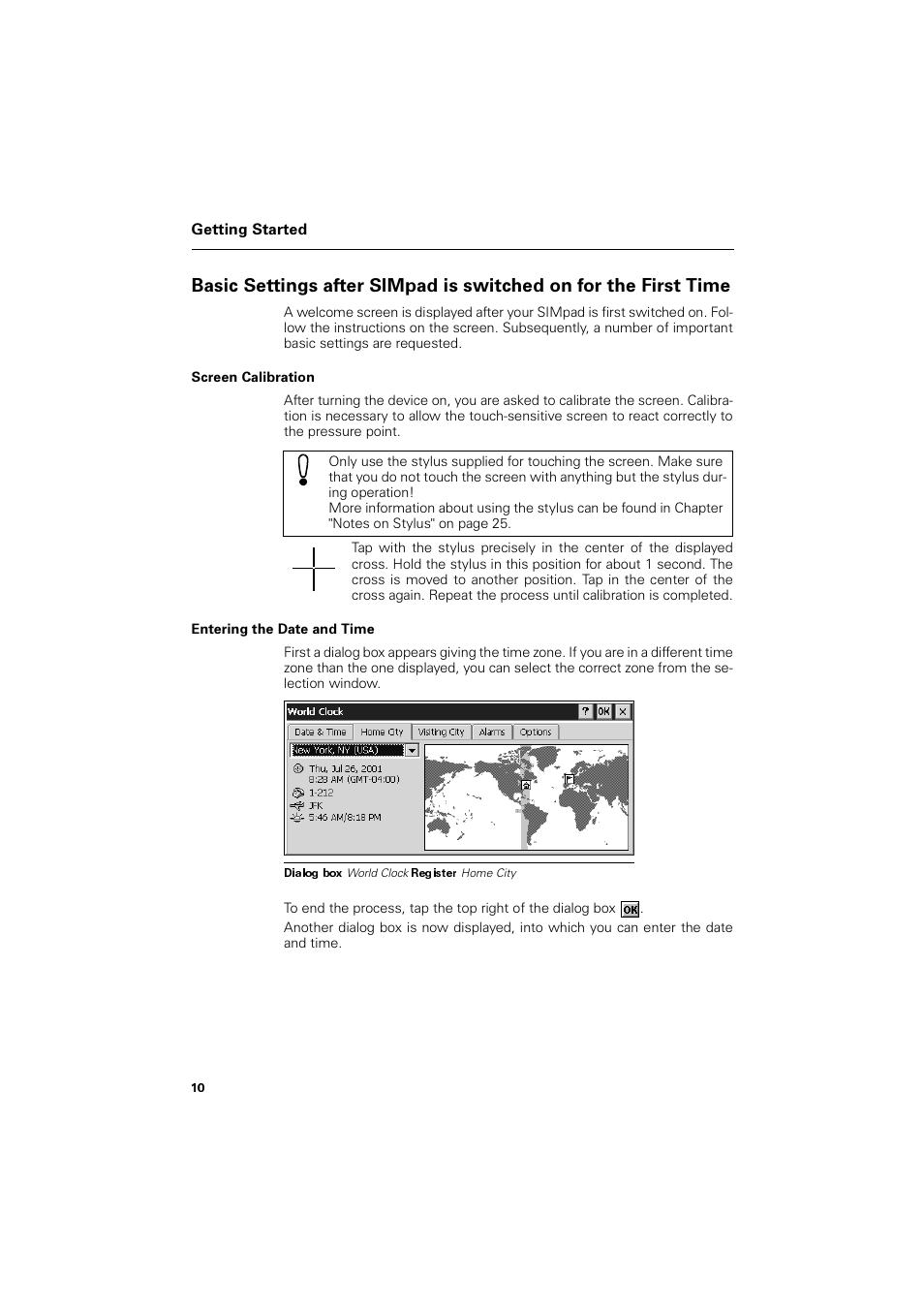 Screen calibration, Entering the date and time | Siemens SL4 User Manual | Page 10 / 104