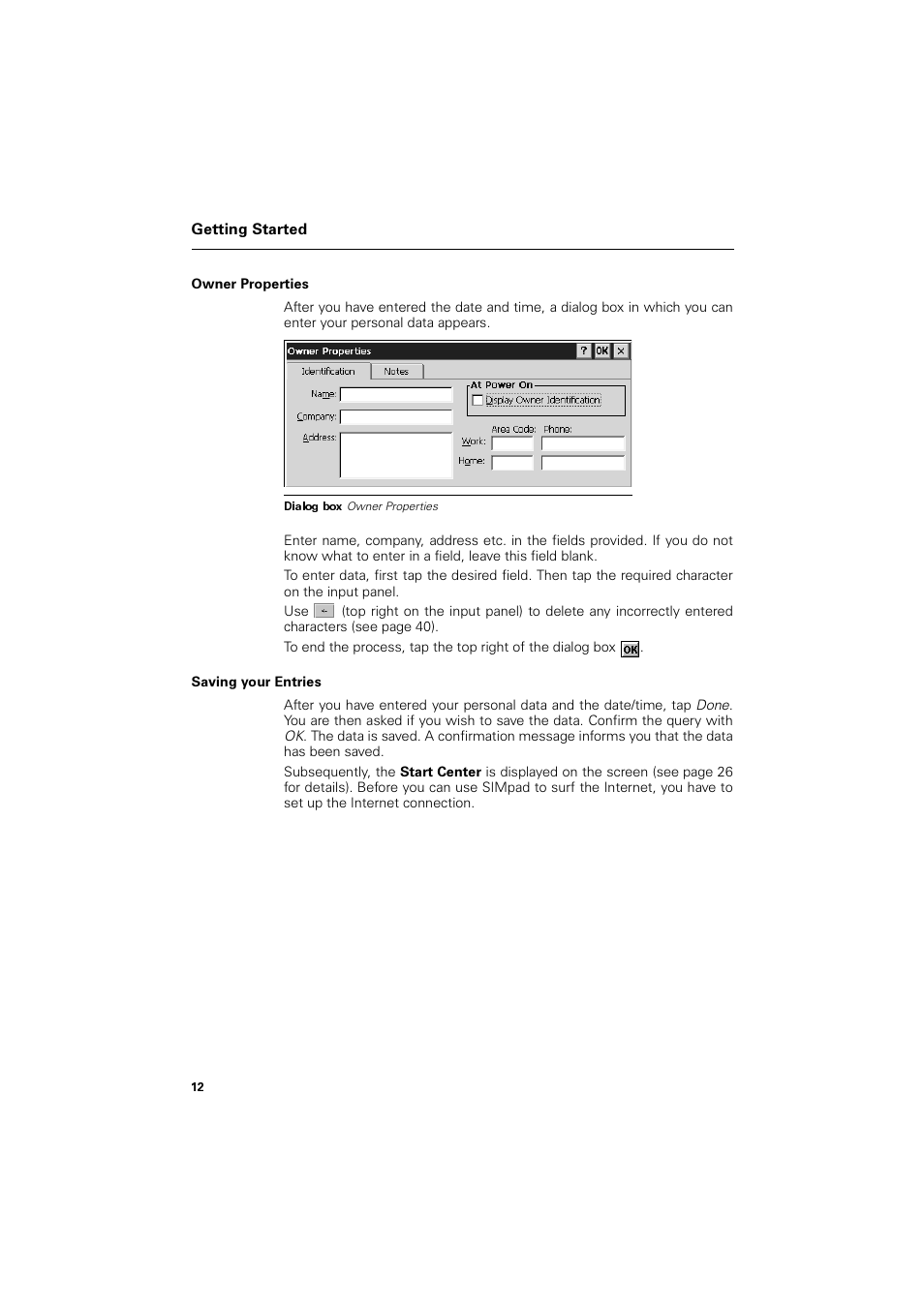 Owner properties, Saving your entries | Siemens SL4 User Manual | Page 12 / 104