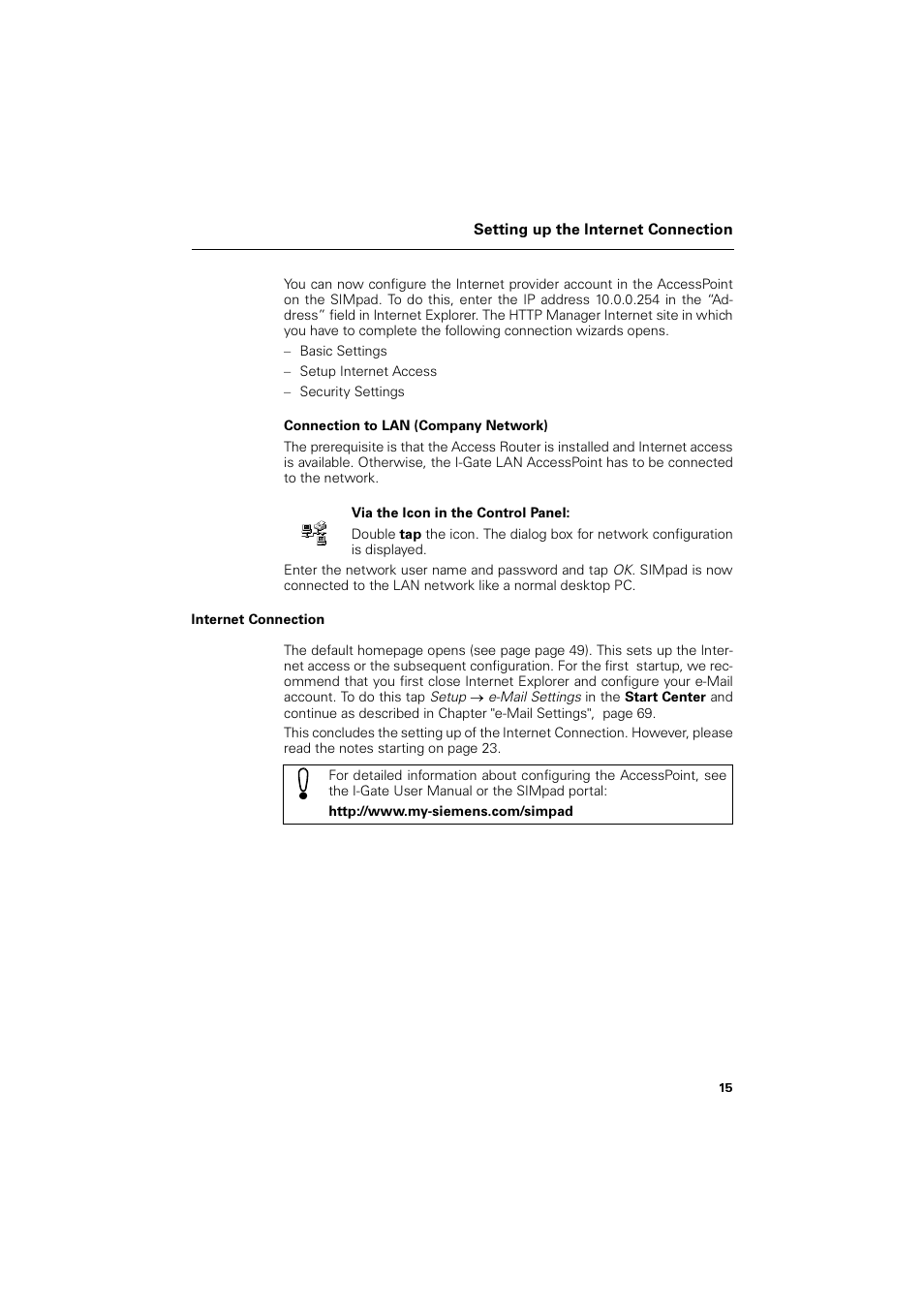 Internet connection | Siemens SL4 User Manual | Page 15 / 104