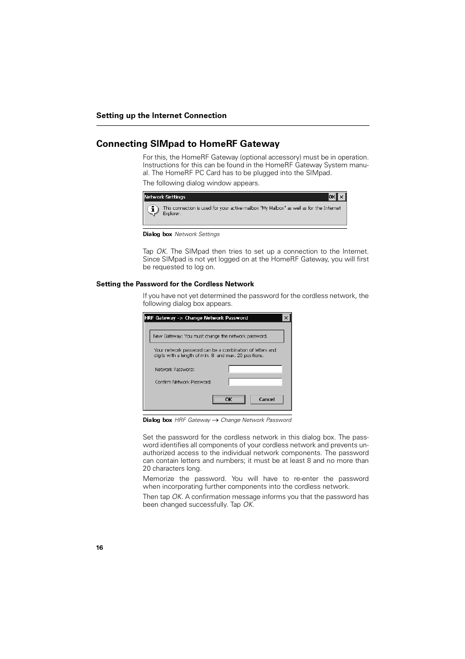 Connecting simpad to homerf gateway, Setting the password for the cordless network, Rqqhfwlqj 6,0sdg wr +rph5) *dwhzd | Siemens SL4 User Manual | Page 16 / 104