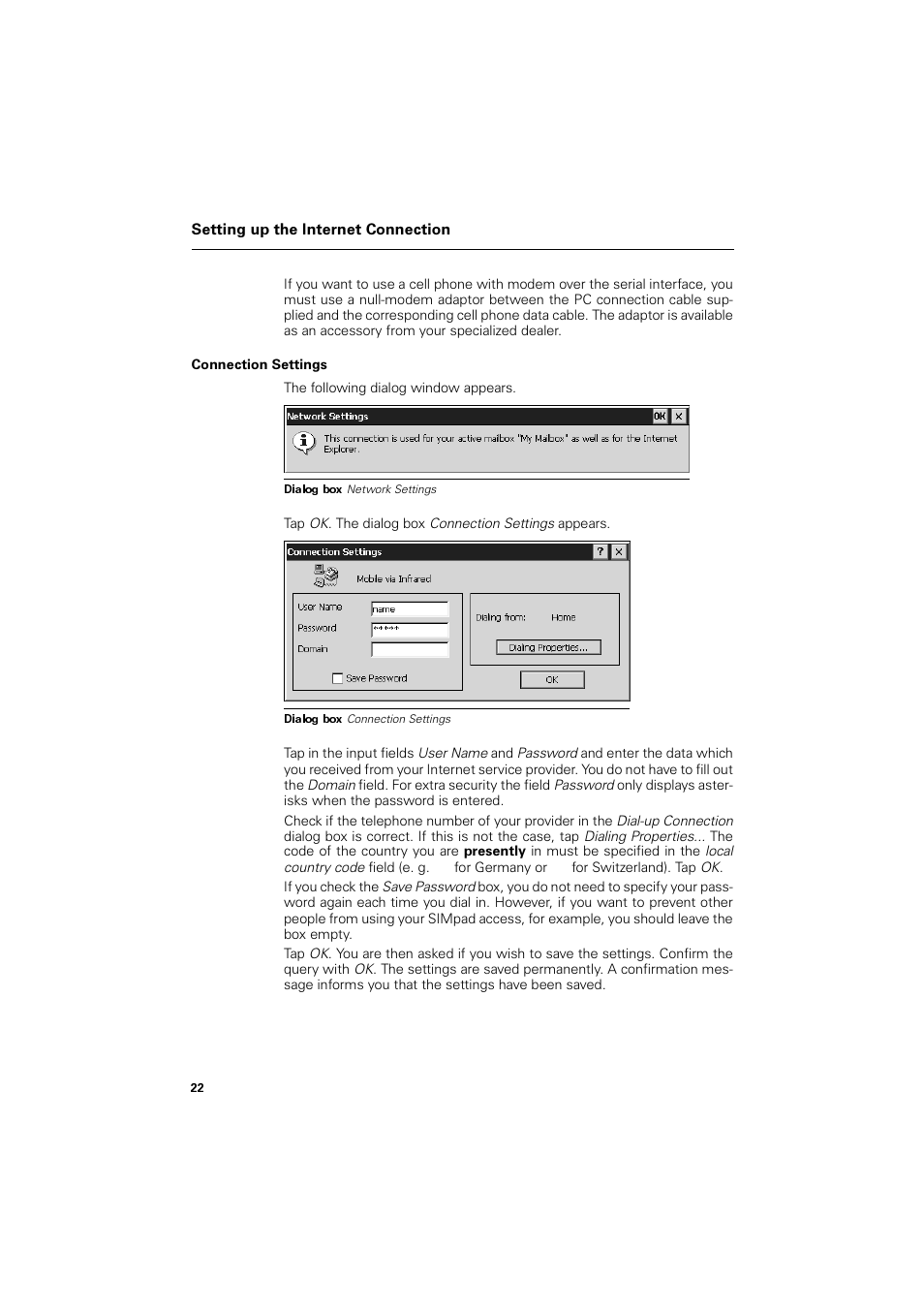 Connection settings | Siemens SL4 User Manual | Page 22 / 104