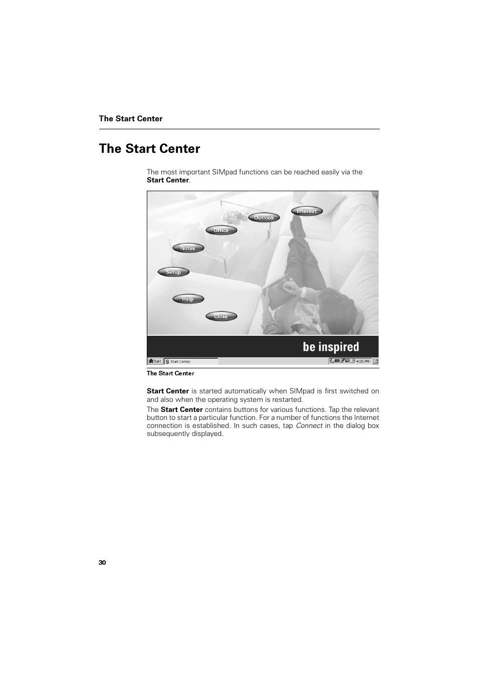 The start center, 7kh 6wduw &hqwhu | Siemens SL4 User Manual | Page 30 / 104