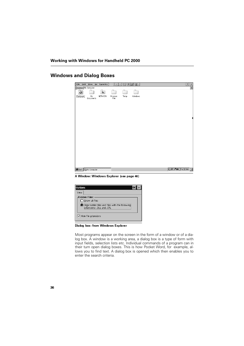 Windows and dialog boxes, Lqgrzv dqg 'ldorj %r[hv | Siemens SL4 User Manual | Page 36 / 104