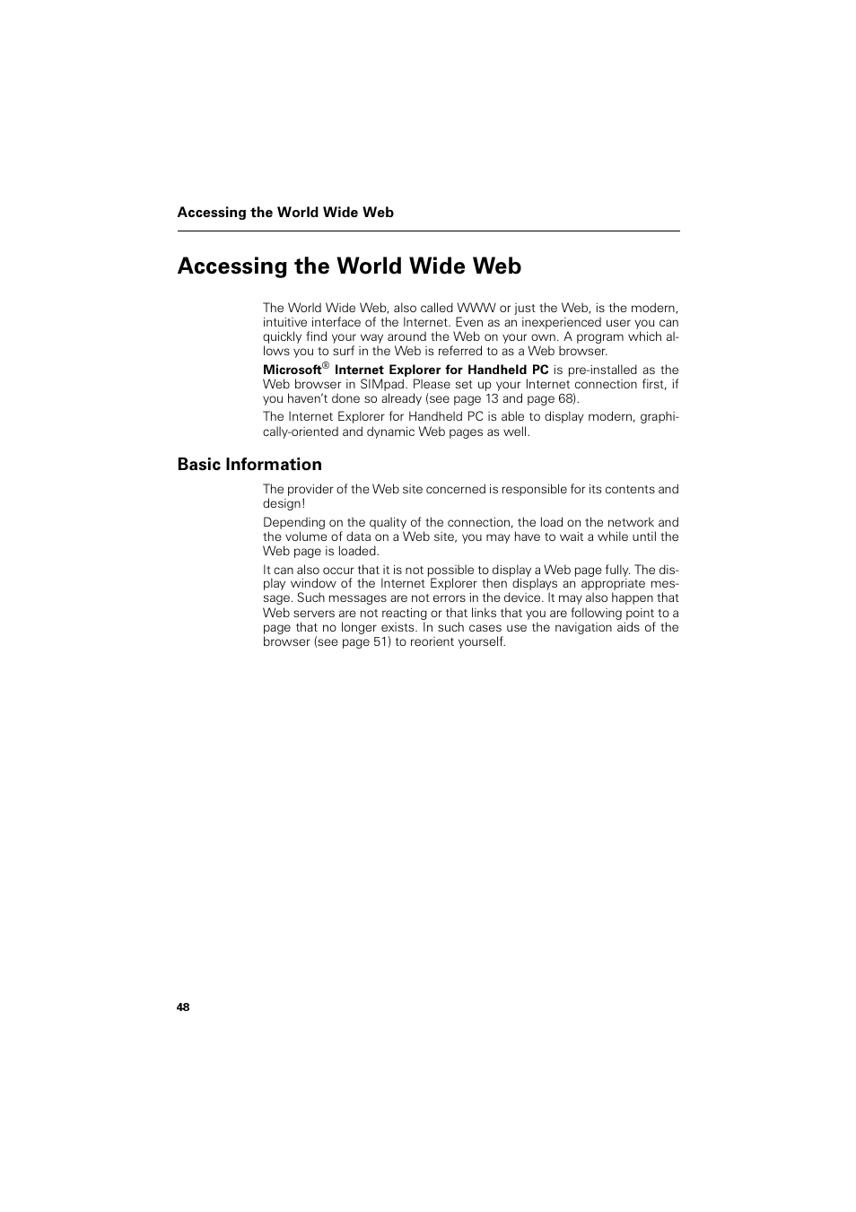 Accessing the world wide web, Basic information, Ffhvvlqj wkh :ruog :lgh :he | Dvlf ,qirupdwlrq | Siemens SL4 User Manual | Page 48 / 104