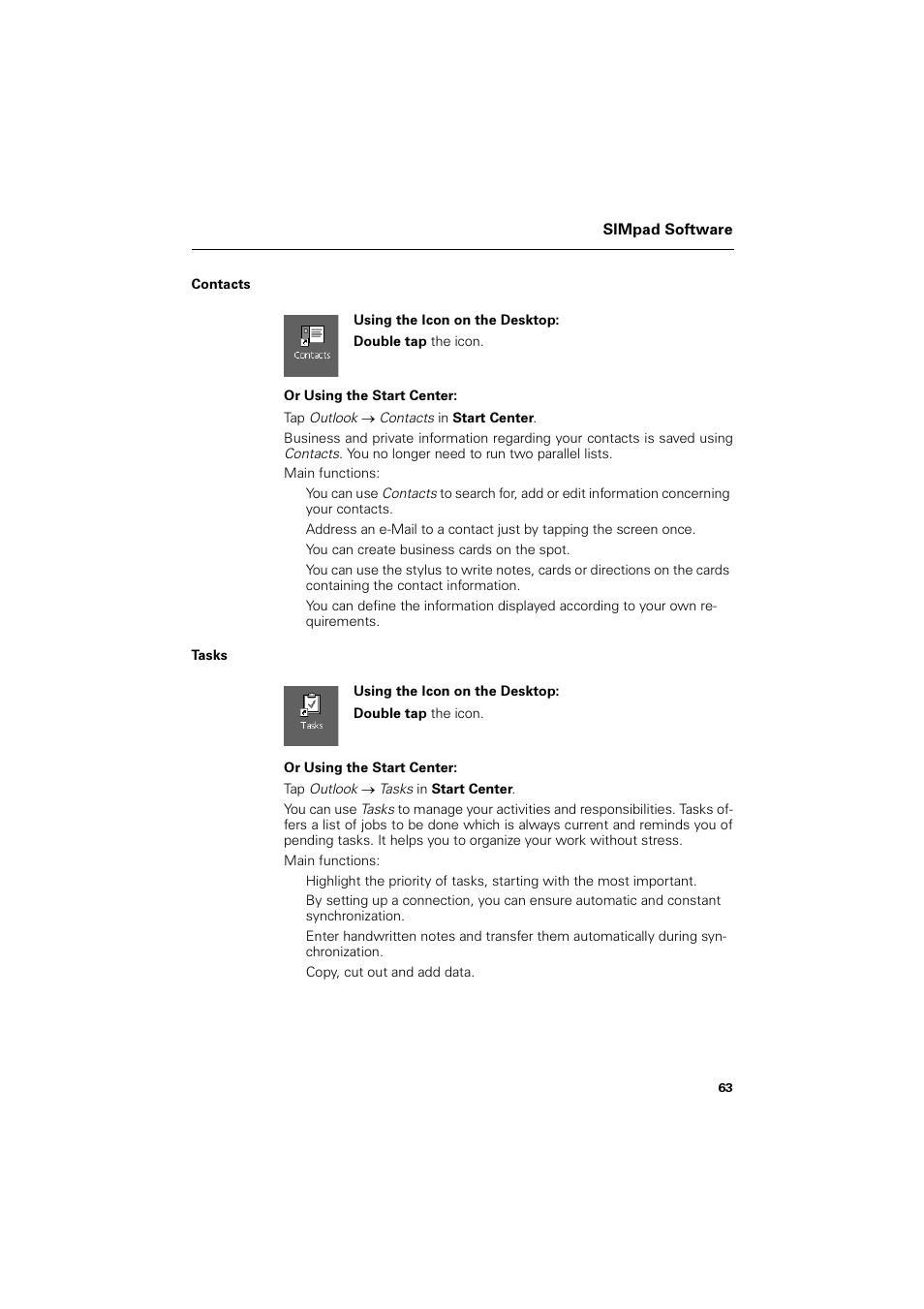Contacts, Tasks | Siemens SL4 User Manual | Page 63 / 104
