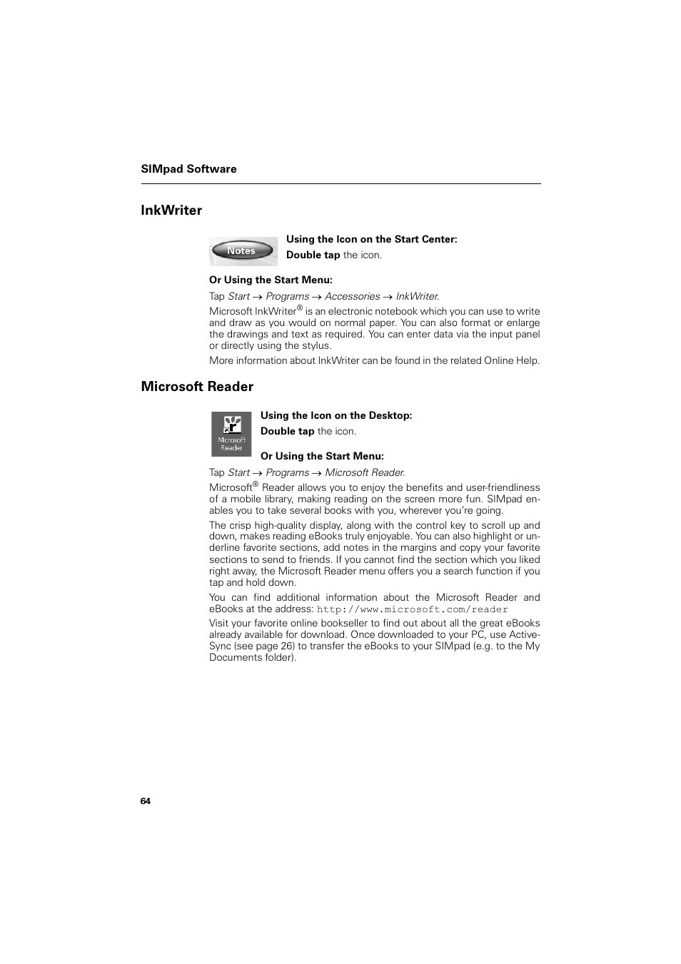 Inkwriter, Microsoft reader, Inkwriter microsoft reader | Qn:ulwhu, 0lfurvriw 5hdghu | Siemens SL4 User Manual | Page 64 / 104