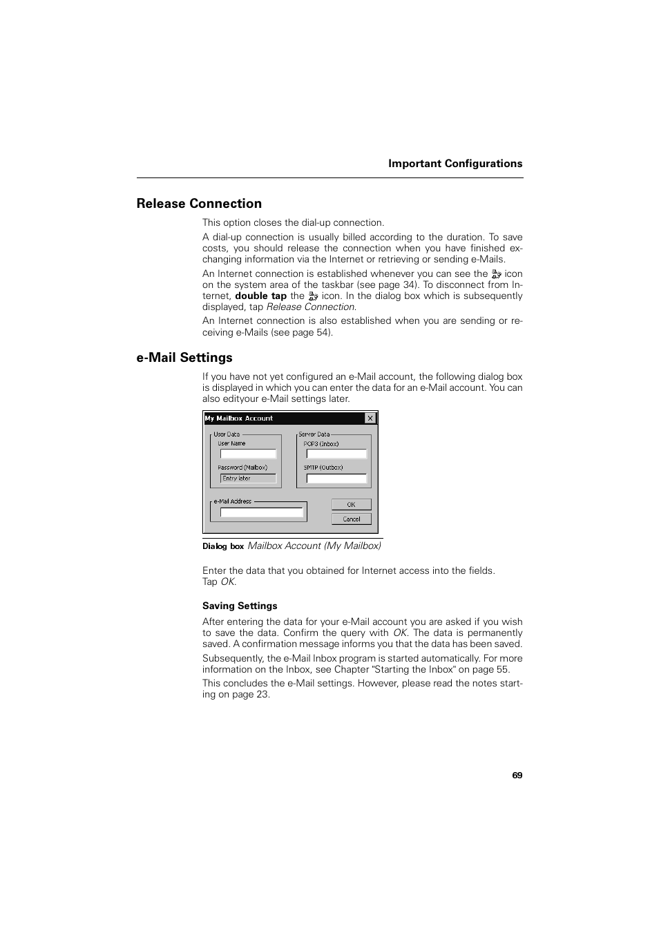 Release connection, E-mail settings, Release connection e-mail settings | 5hohdvh &rqqhfwlrq, H0dlo 6hwwlqjv | Siemens SL4 User Manual | Page 69 / 104