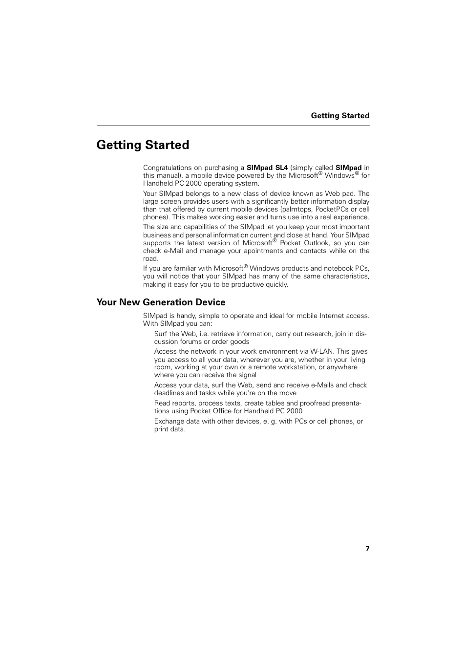 Getting started, Your new generation device, Hwwlqj 6wduwhg | Rxu 1hz *hqhudwlrq 'hylfh | Siemens SL4 User Manual | Page 7 / 104