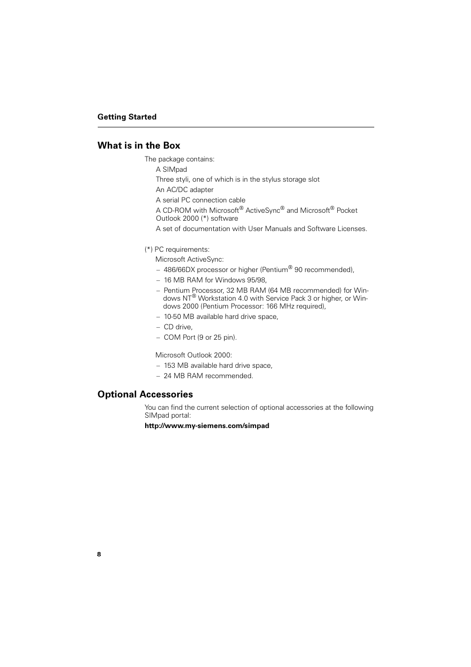 What is in the box, Optional accessories, What is in the box optional accessories | Kdw lv lq wkh %r, 2swlrqdo $ffhvvrulhv | Siemens SL4 User Manual | Page 8 / 104