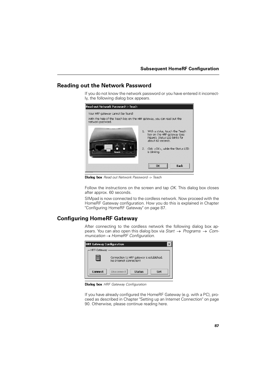 Reading out the network password, Configuring homerf gateway, 5hdglqj rxw wkh 1hwzrun 3dvvzrug | Rqiljxulqj +rph5) *dwhzd | Siemens SL4 User Manual | Page 87 / 104