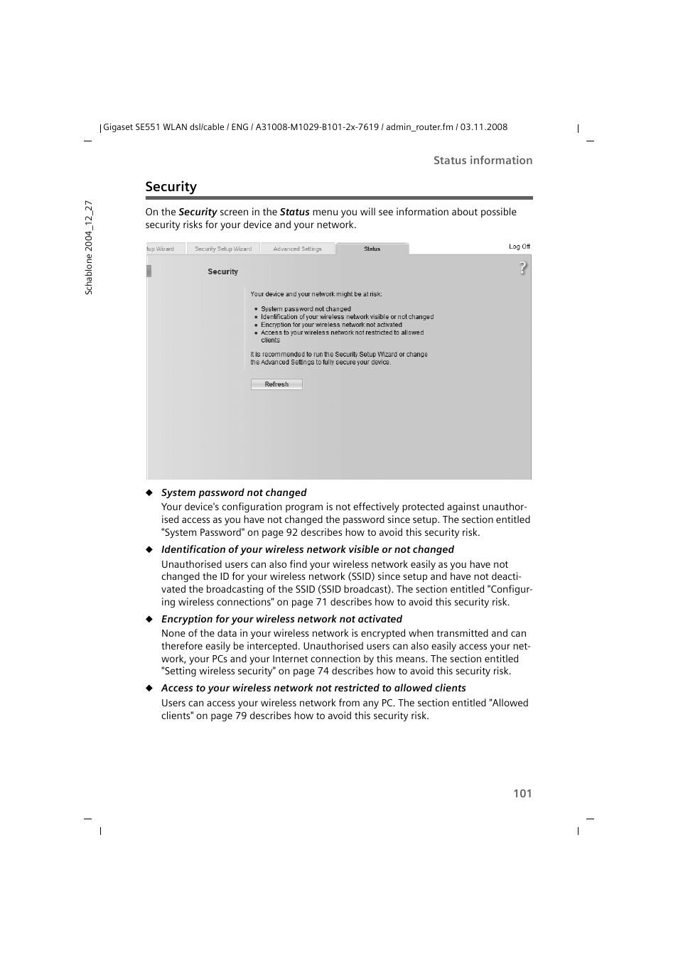 Security | Siemens Simens Gigaset WLAN dsl/cable SE551 User Manual | Page 101 / 148