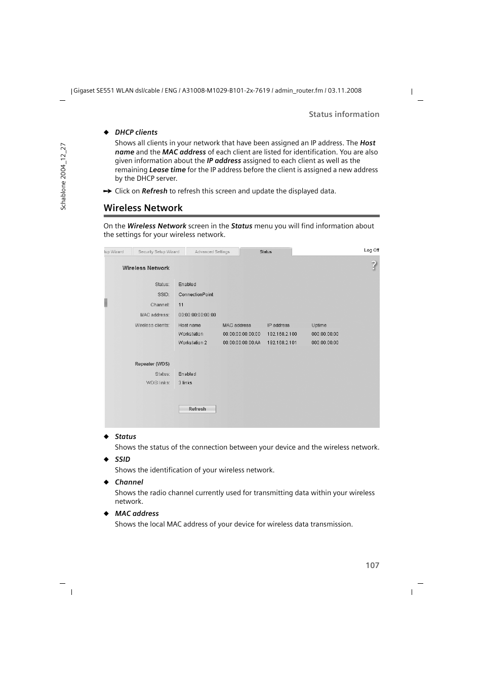 Wireless network | Siemens Simens Gigaset WLAN dsl/cable SE551 User Manual | Page 107 / 148