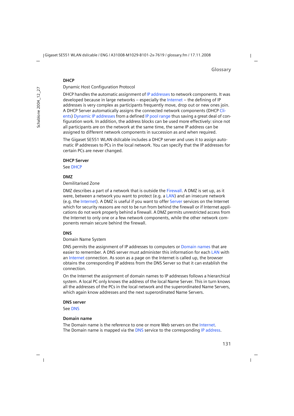 Domain, Names, Dns server | Domain names | Siemens Simens Gigaset WLAN dsl/cable SE551 User Manual | Page 131 / 148