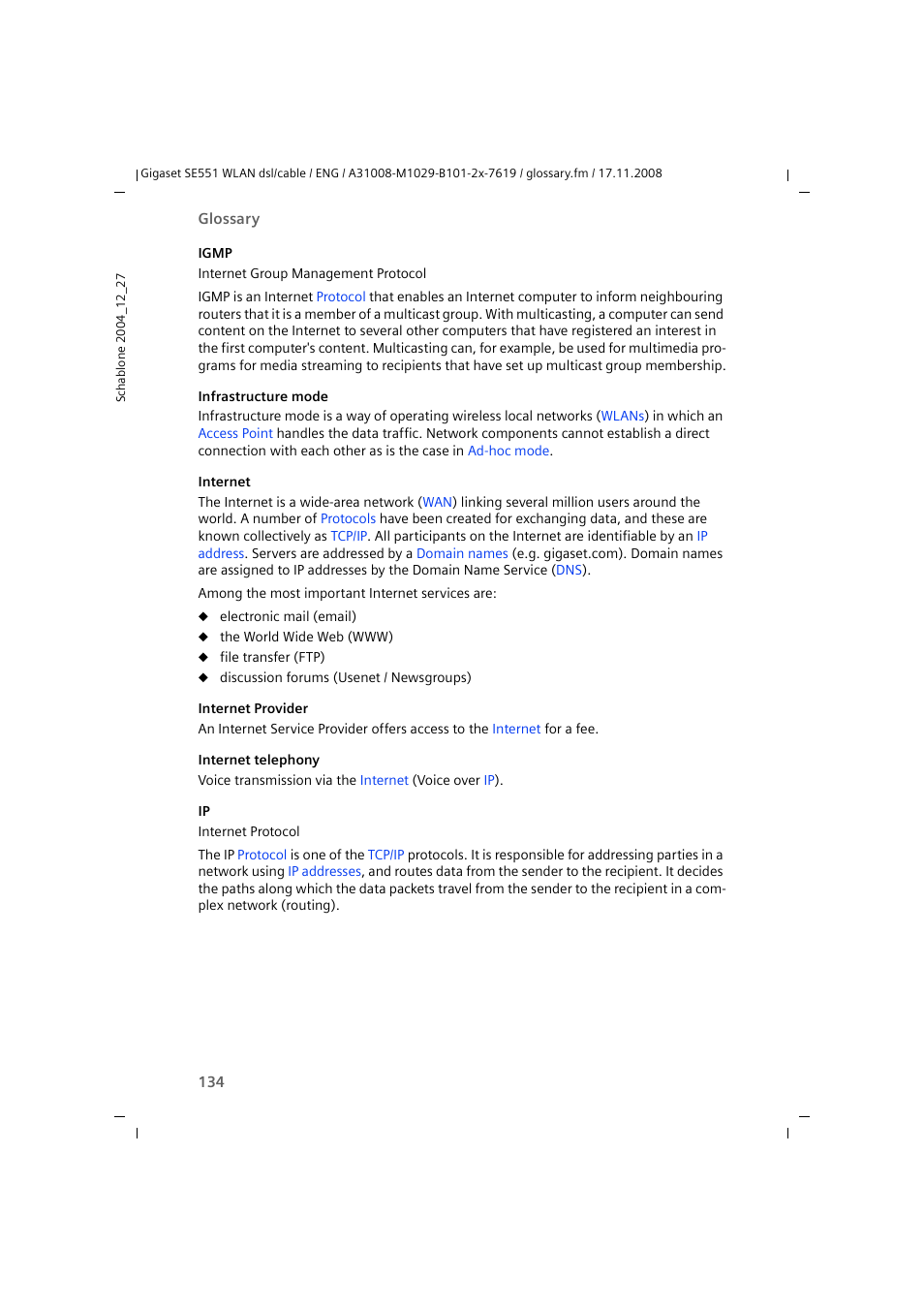 Internet, Internet provider, Internet providers | Is est, Internet provider's, Infrastructure mode, Provider, Sed on the, Connec, Traf | Siemens Simens Gigaset WLAN dsl/cable SE551 User Manual | Page 134 / 148