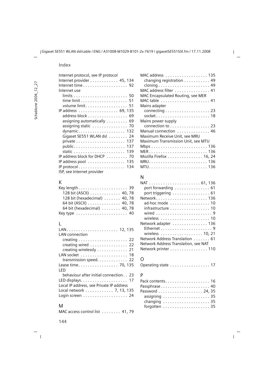 Siemens Simens Gigaset WLAN dsl/cable SE551 User Manual | Page 144 / 148