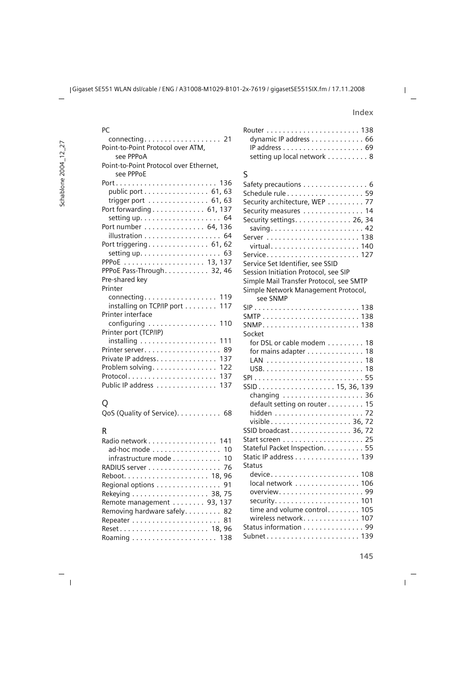 Siemens Simens Gigaset WLAN dsl/cable SE551 User Manual | Page 145 / 148