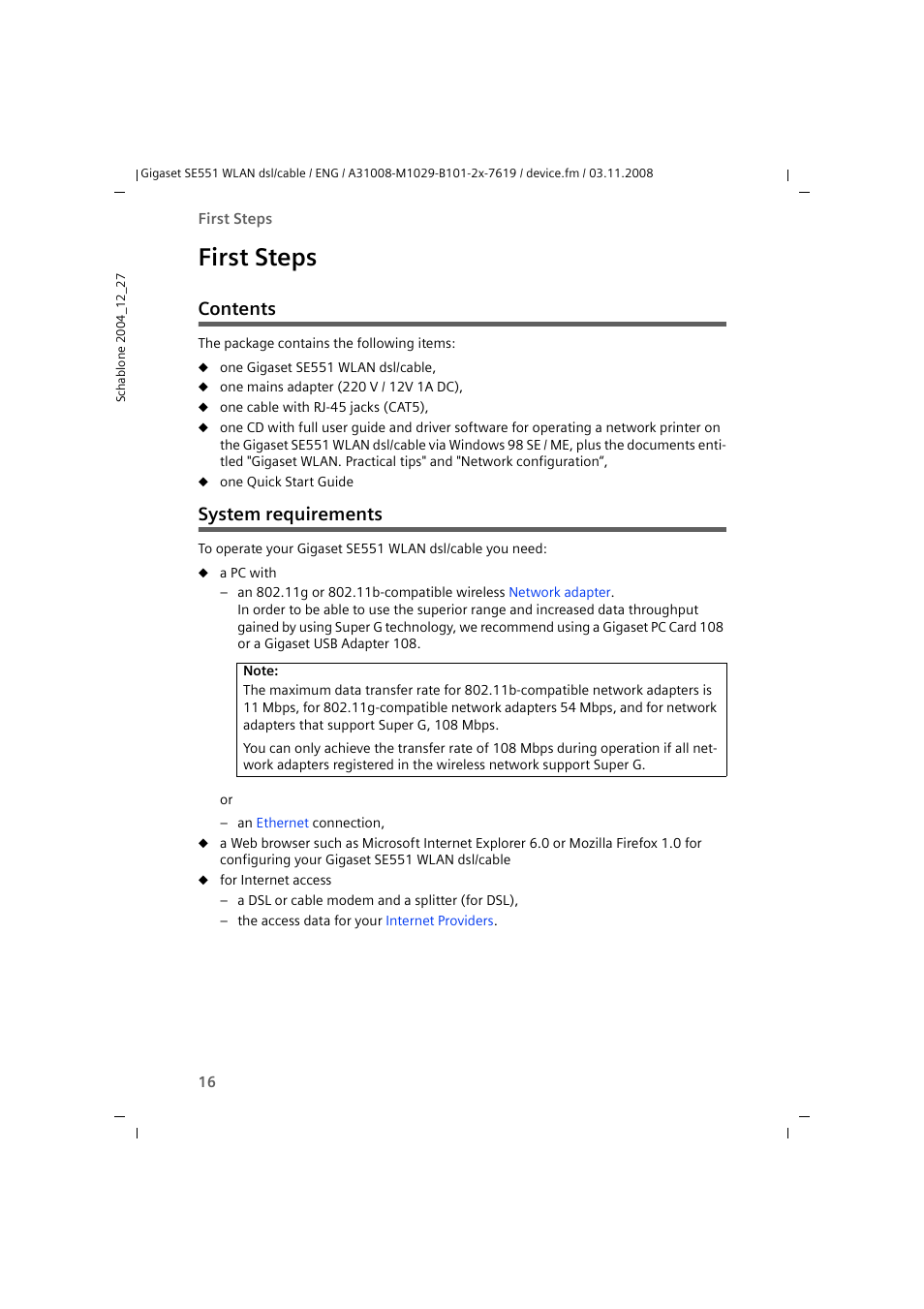 Siemens Simens Gigaset WLAN dsl/cable SE551 User Manual | Page 16 / 148