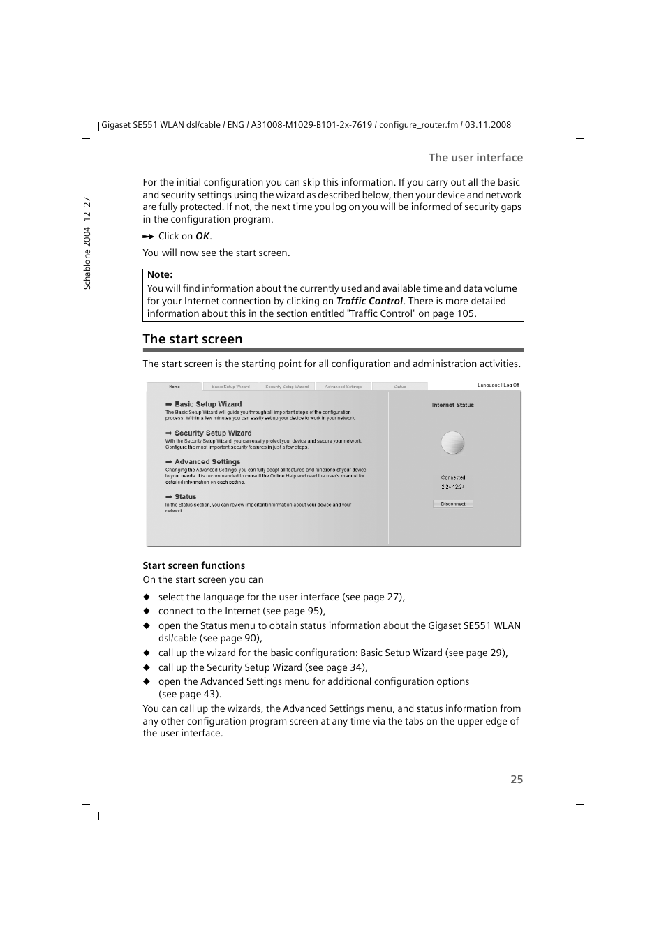 The start screen | Siemens Simens Gigaset WLAN dsl/cable SE551 User Manual | Page 25 / 148